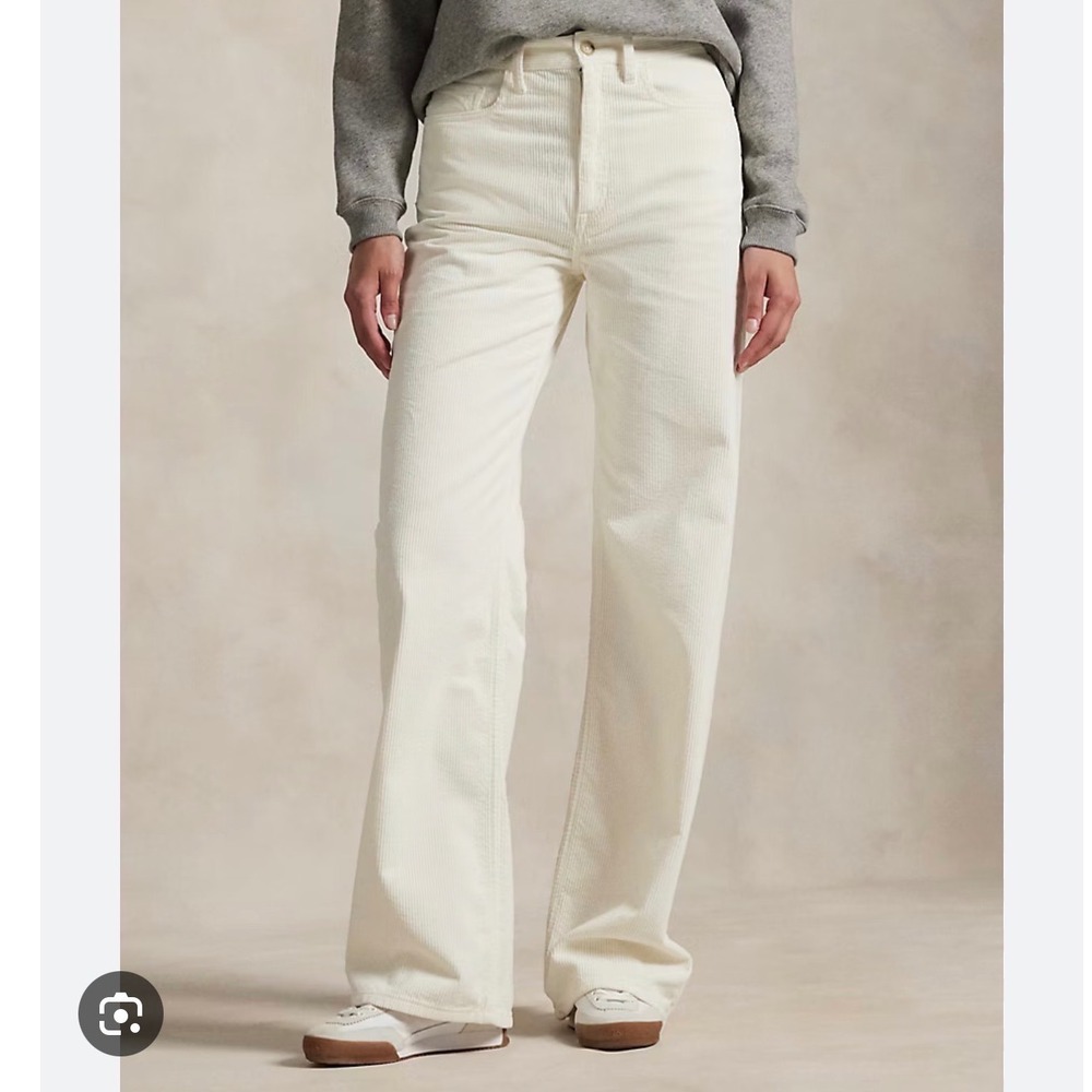 Polo Ralph Lauren Corduroy Wide Leg Pants Women Size 8 Cream High Rise